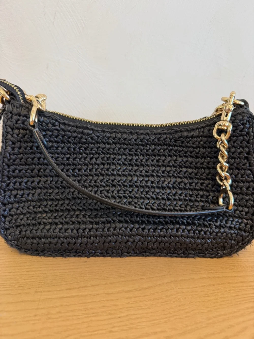 Coach Teri Mini Shoulder Bag in Black Straw - Picture 3 of 5